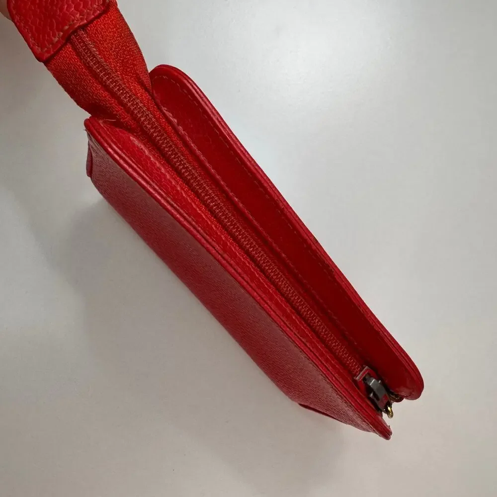 Vintage CHANEL Red Caviar Caviar Leather CC Top Zip Coin Change Card Wallet Bag
